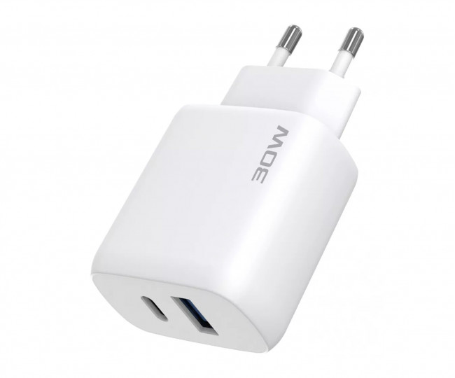 СЗУ Proove Silicone Power 2 30W (Type-C + USB) + Cable Type-C to Type-C (1m) (white)